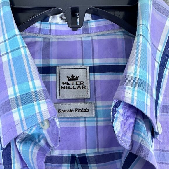 Peter Millar Mens Shirt Purple Blue Plaid Seaside Finish Size S Classic Style‎ - Picture 8 of 9